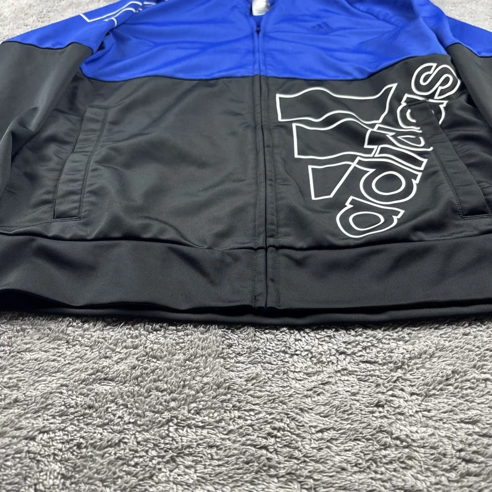 Adidas Full Zip Up Jacket Youth Large Blue Black Spell‎ Out Logo